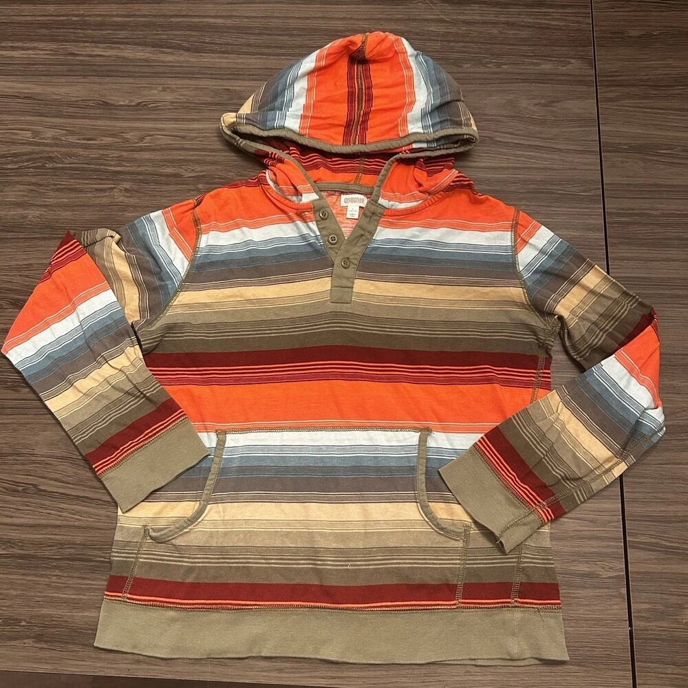 Gymboree Boys L Pullover Hoodie Striped Henley Multicolor Cotton Long Sleeve